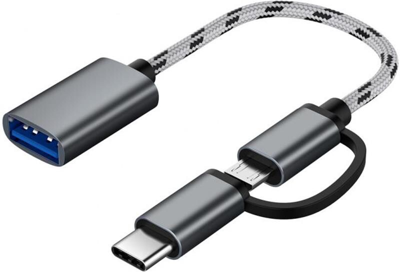 Адаптер OTG XoKo AC-150 2 в 1 USB 3.0 - MicroUSB и USB Type-C с кабелем Space Grey (AC-150-SPGR)