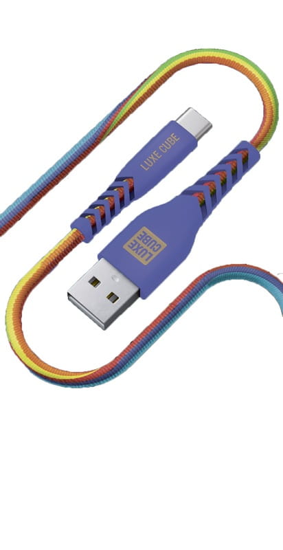 Кабель Luxe Cube Kevlar USB - USB Type-C, 1.2 м, Rainbow (4826896894365)