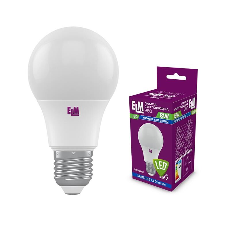 Лампа светодиодная стандартная ELM 8W E27 4000K (18-0186)