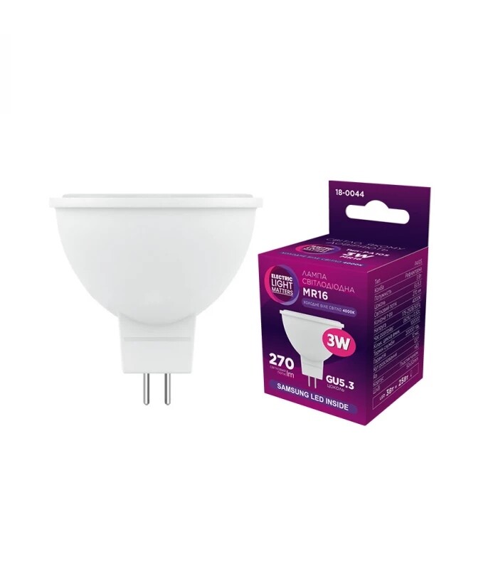 Лампа світлодіодна Electrum 3W MR-16 GU5.3 4000K (18-0044)