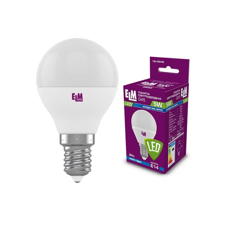 Лампа светодиодная шар ELM 5W E14 4000K (18-0046)