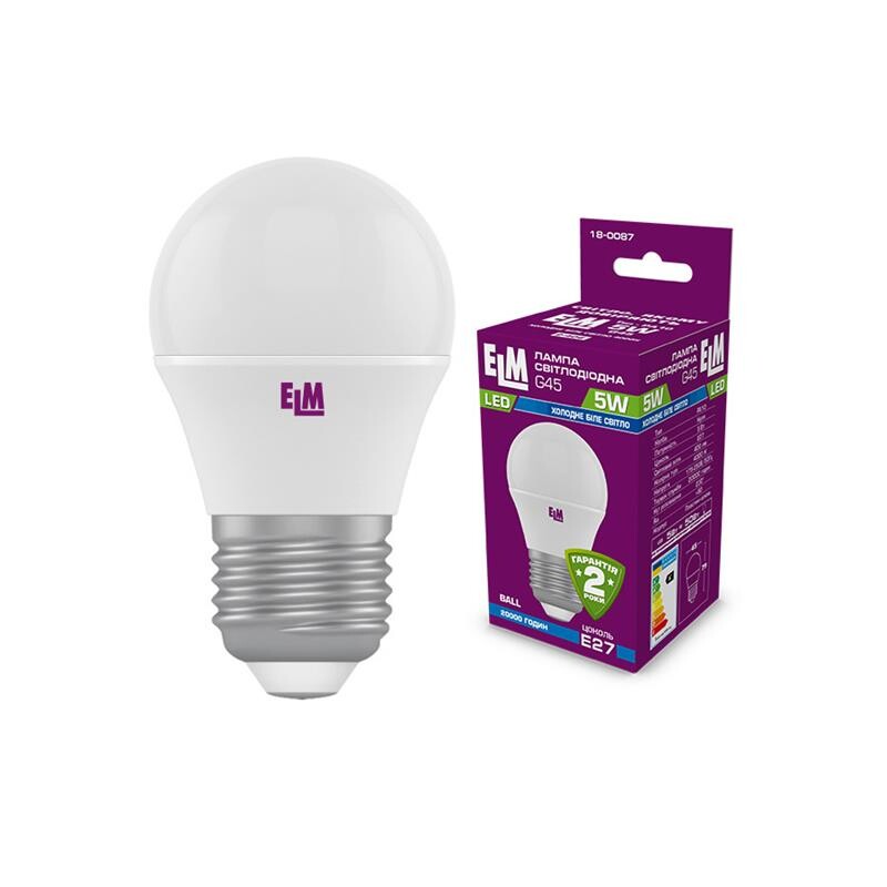Лампа светодиодная шар ELM 5W E27 4000K (18-0087)