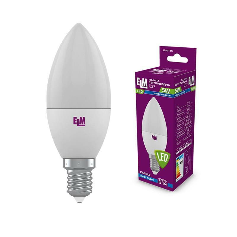 Лампа светодиодная свеча ELM 5W E14 4000K (18-0155)