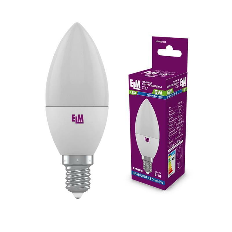 Лампа светодиодная свеча ELM 6W E14 4000K (18-0013)