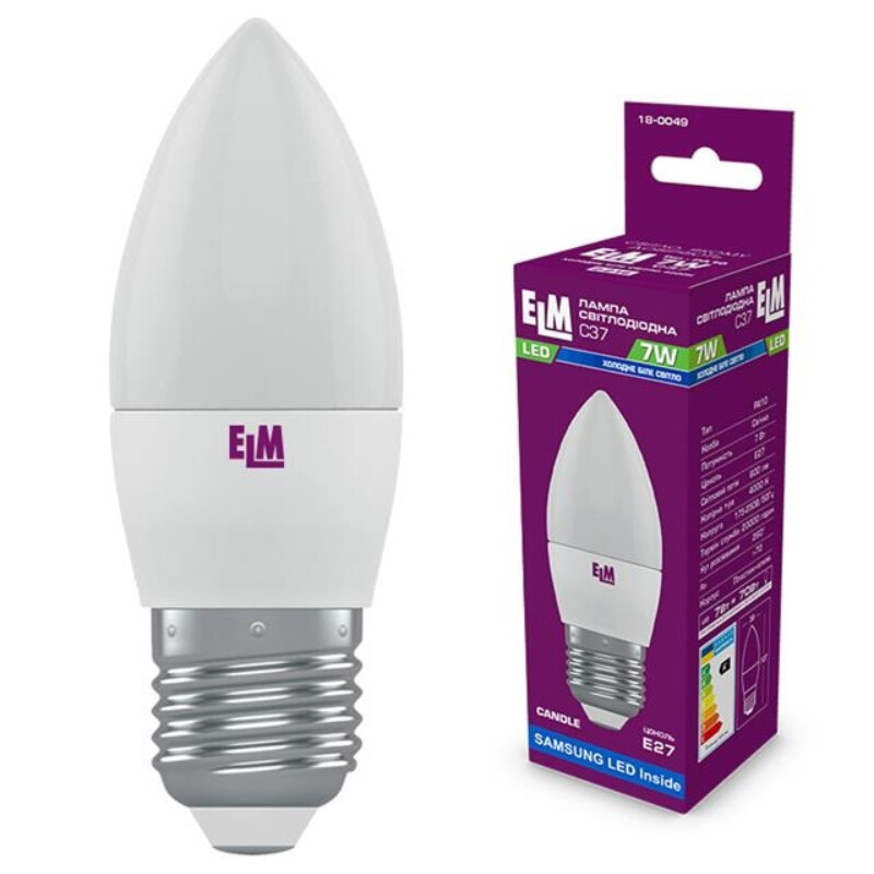 Лампа светодиодная свеча ELM 7W E27 4000K (18-0049)