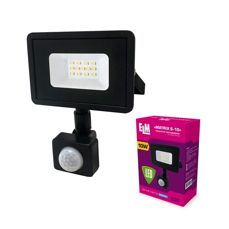 Прожектор светодиодный с датчиком движения (ИКД) ELM Matrix S-10W 6500К  26-0034