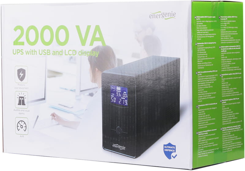 ИБП EnerGenie EG-UPS-035 2000VA, Line Int., AVR, 3xIEC+2xSchuko, USB, LCD, RJ11