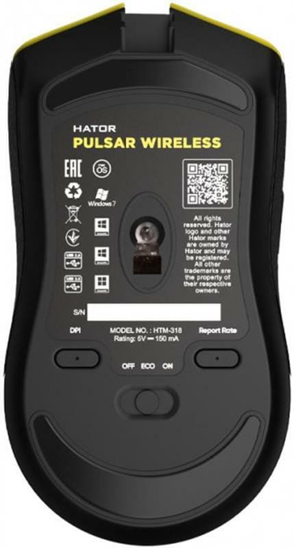 Мышь беспроводная Hator Pulsar Wireless Yellow (HTM-318)