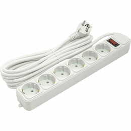 Фильтр питания PowerPlant JY-1057/5 (PPSA10M50S6) 6 розеток, 10А, 5 м, евростандарт, белый