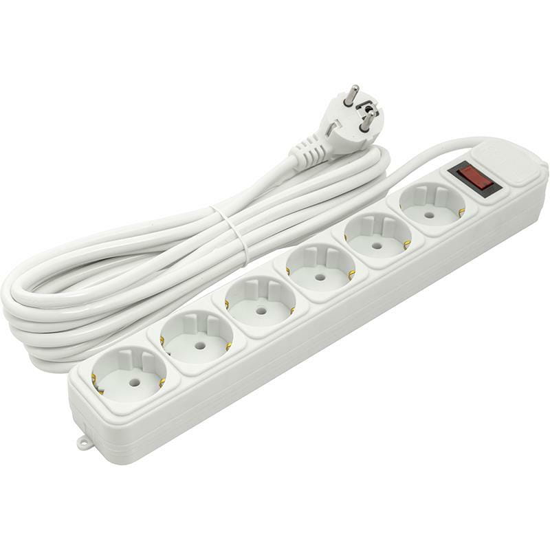 Фильтр питания PowerPlant JY-1057/5 (PPSA10M50S6) 6 розеток, 10А, 5 м, евростандарт, белый