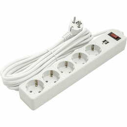Фильтр питания PowerPlant JY-1056U/5 (PPSA10M50S5U) 5 розеток, 2xUSB 2.1A, 5 м, евростандарт, белый