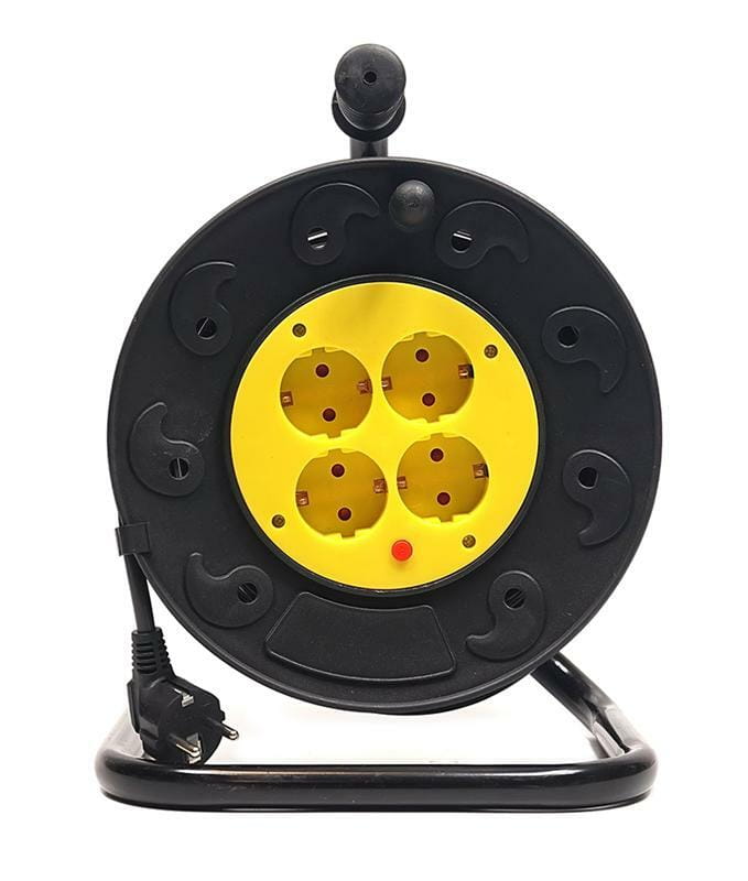 Удлинитель на катушке PowerPlant JY-2002/25 (PPRA10M250S4) 4 розетки, 25 м, черно-желтый