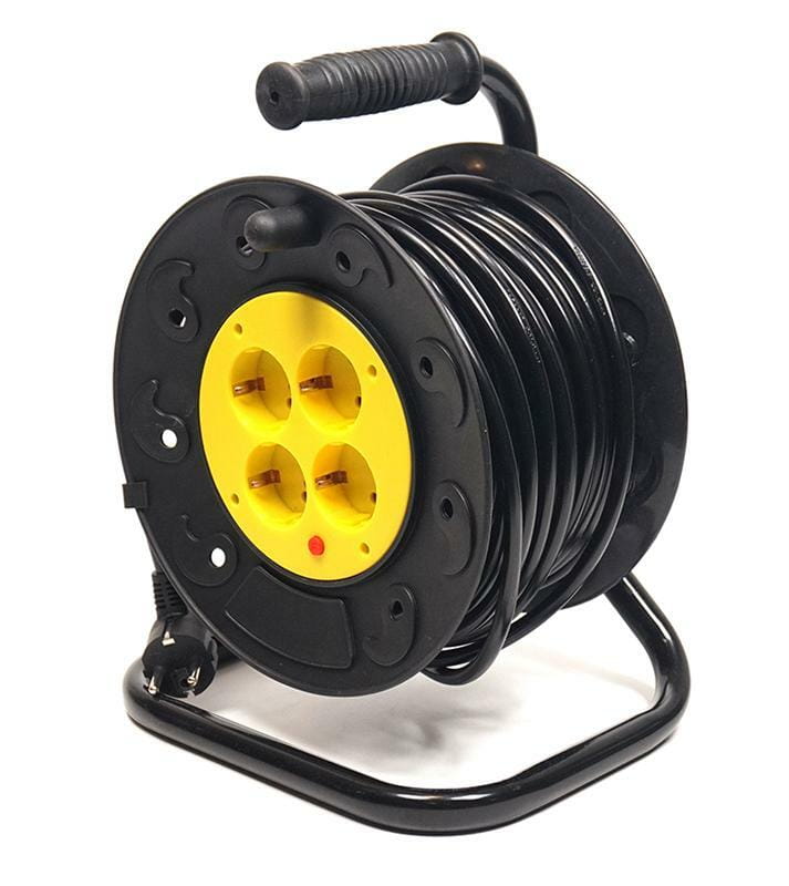 Удлинитель на катушке PowerPlant JY-2002/25 (PPRA10M250S4) 4 розетки, 25 м, черно-желтый