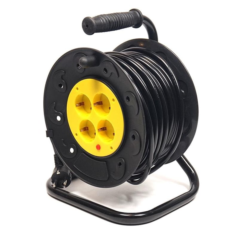 Удлинитель на катушке PowerPlant JY-2002/25 (PPRA10M250S4) 4 розетки, 25 м, черно-желтый