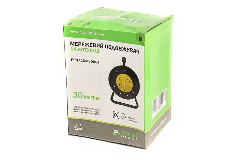 Удлинитель на катушке PowerPlant JY-2002/30 (PPRA10M300S4) 4 розетки, 30 м, черно-желтый