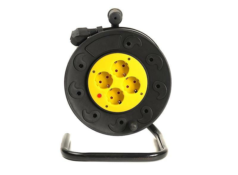 Удлинитель на катушке PowerPlant JY-2002/30 (PPRA10M300S4) 4 розетки, 30 м, черно-желтый