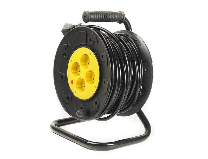 Удлинитель на катушке PowerPlant JY-2002/30 (PPRA10M300S4) 4 розетки, 30 м, черно-желтый