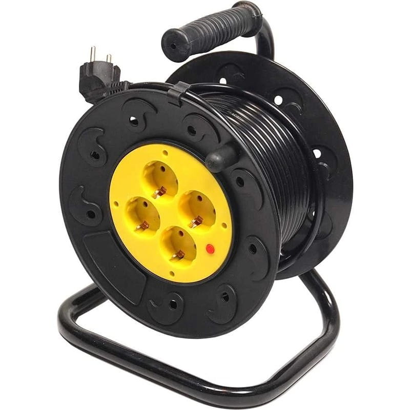 Удлинитель на катушке PowerPlant JY-2002/50 (PPRA10M500S4) 4 розетки, 50 м, черный/желтый