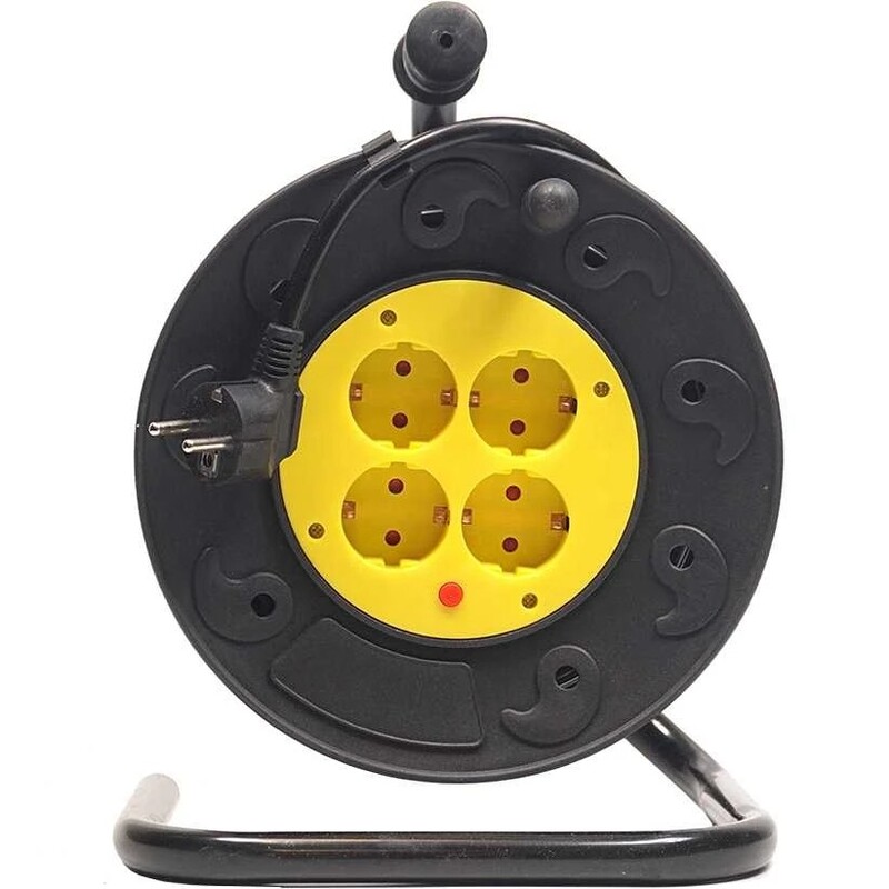 Удлинитель на катушке PowerPlant JY-2002/20 (PPRA10M200S4) 4 розетки, 20 м, черно-желтый