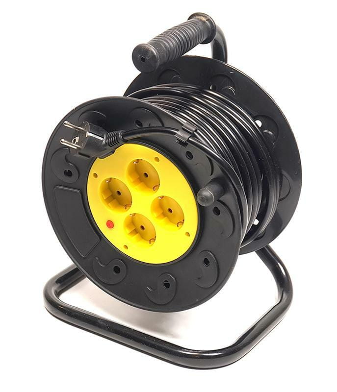 Удлинитель на катушке PowerPlant JY-2002/20 (PPRA10M200S4) 4 розетки, 20 м, черно-желтый