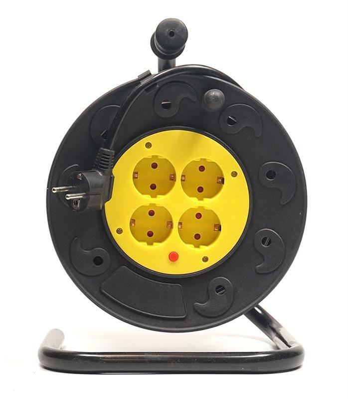 Удлинитель на катушке PowerPlant JY-2002/20 (PPRA10M200S4) 4 розетки, 20 м, черно-желтый