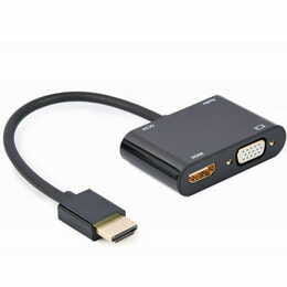 Адаптер Cablexpert HDMI - HDMI/VGA+Аудио 3.5 мм, M/F, 0.15 м, черный (A-HDMIM-HDMIFVGAF-01) коробка
