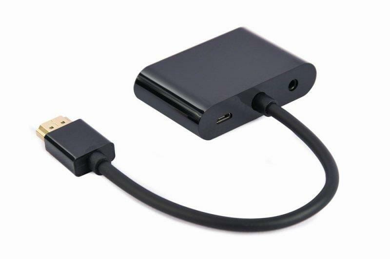 Адаптер Cablexpert HDMI - HDMI/VGA+Аудио 3.5 мм, M/F, 0.15 м, черный (A-HDMIM-HDMIFVGAF-01) коробка