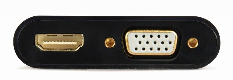 Адаптер Cablexpert HDMI - HDMI/VGA+Аудио 3.5 мм, M/F, 0.15 м, черный (A-HDMIM-HDMIFVGAF-01) коробка