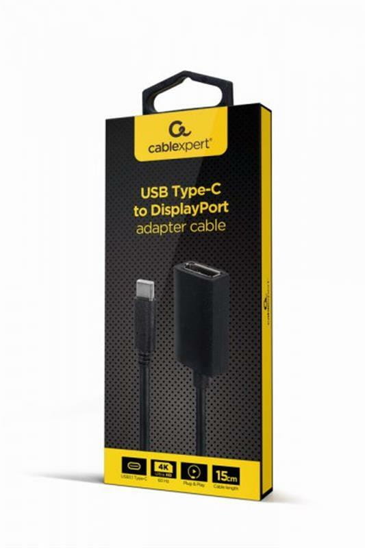 Адаптер Cablexpert USB Type-C - DisplayPort (M/F), 0.15 м, черный (A-CM-DPF-02)