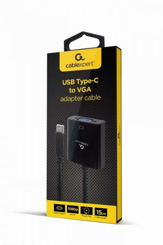 Адаптер Cablexpert USB Type-C - VGA (M/F), 0.15 м, черный (A-CM-VGAF-01)