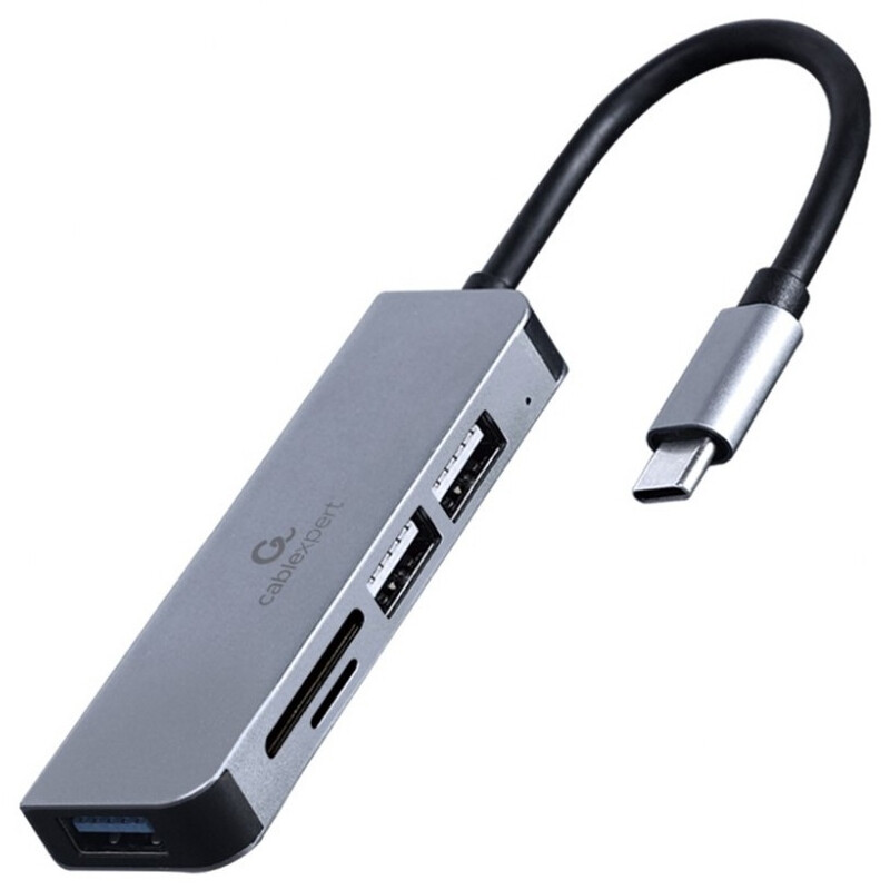 Концентратор USB Type-C Cablexpert 1хUSB3.1, 2хUSB2.0, кардридер, металл, Grey (UHB-CM-CRU3P1U2P2-01)