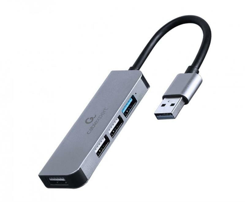 Концентратор USB Cablexpert 1хUSB3.1, 3хUSB2.0, металл, Grey (UHB-U3P1U2P3-01)
