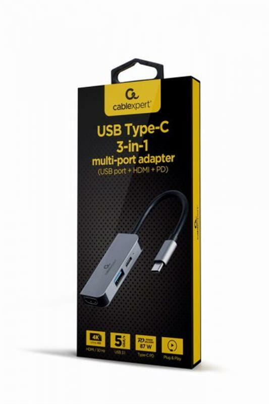 Док-станция Cablexpert USB-C 3-в-1 (A-CM-COMBO3-02) USB/HDMI/PD