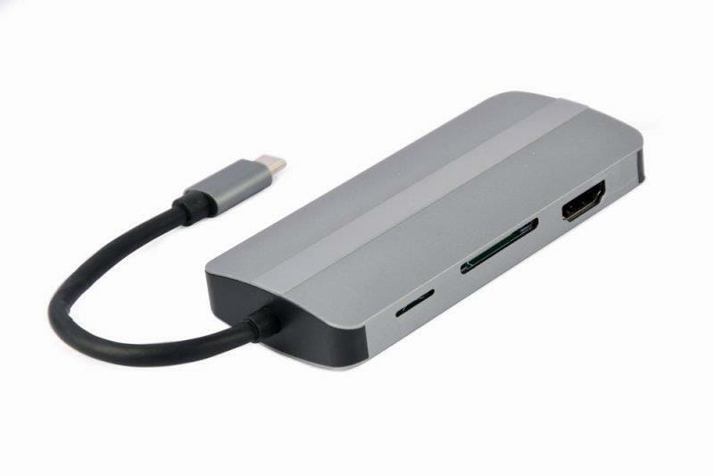 Док-станция Cablexpert USB-C 8-в-1 (A-CM-COMBO8-02) USB 3.0/HDMI//VGA/PD/картридер/стерео-аудио