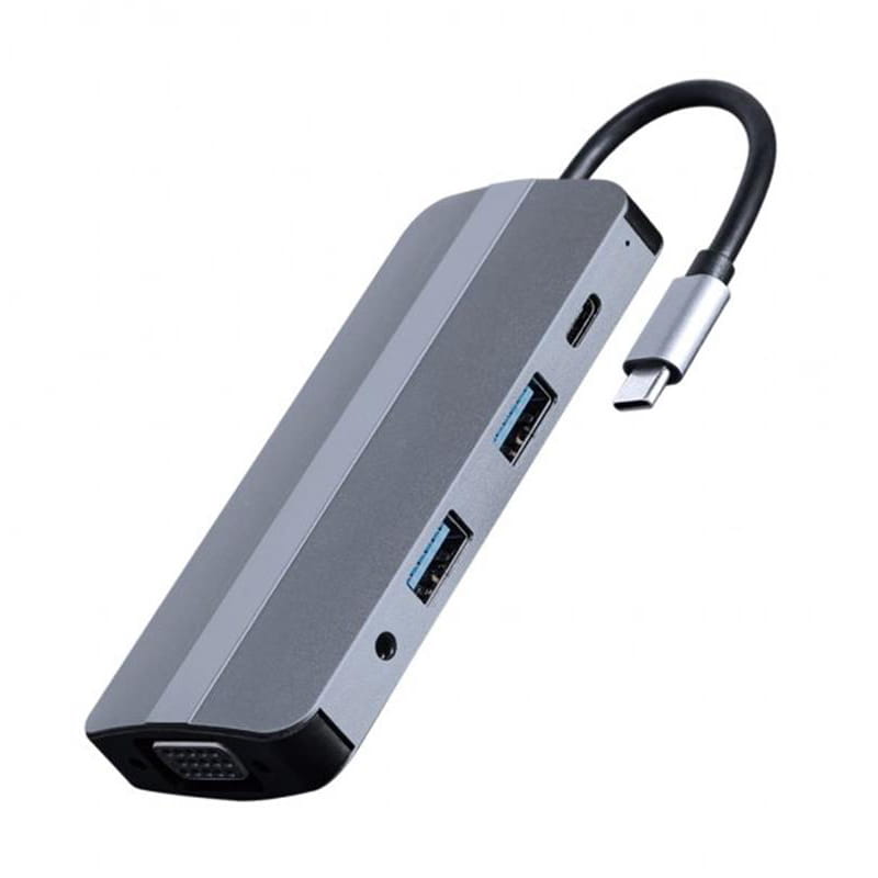 Док-станция Cablexpert USB-C 8-в-1 (A-CM-COMBO8-02) USB 3.0/HDMI//VGA/PD/картридер/стерео-аудио