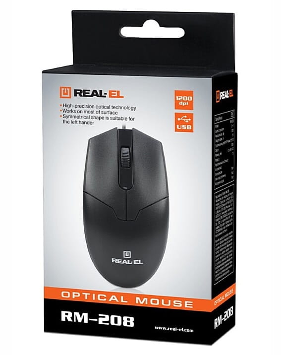 Мышь REAL-EL RM-208 Black (EL123200030)