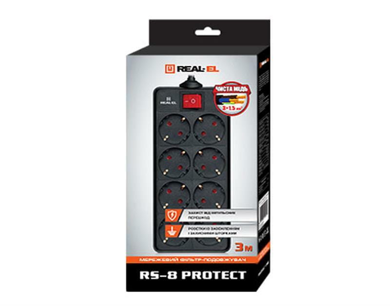 Фільтр живлення REAL-EL RS-8 PROTECT 1.8m Black