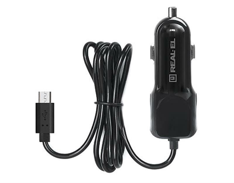 Автомобильное зарядное устройство REAL-EL CA-15 (2USB, 2.1A) Black + кабель microUSB