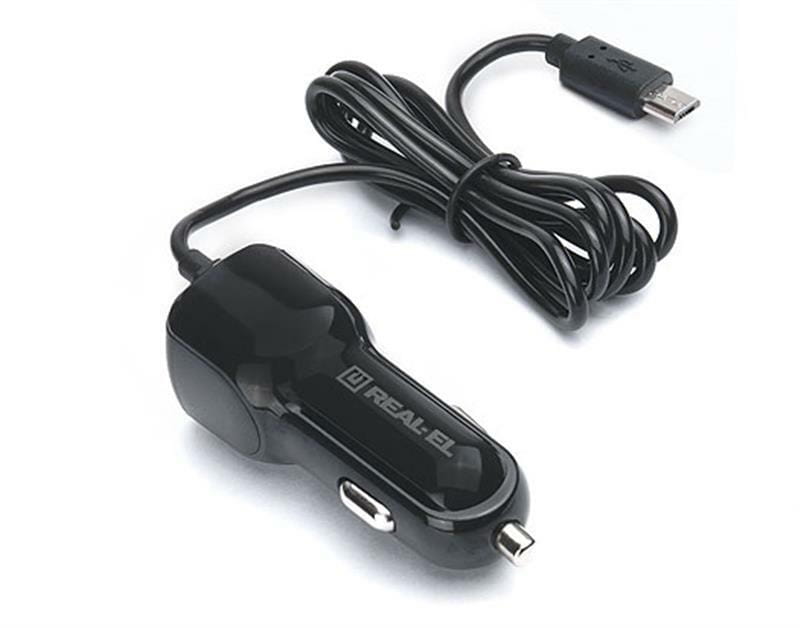 Автомобильное зарядное устройство REAL-EL CA-15 (2USB, 2.1A) Black + кабель microUSB