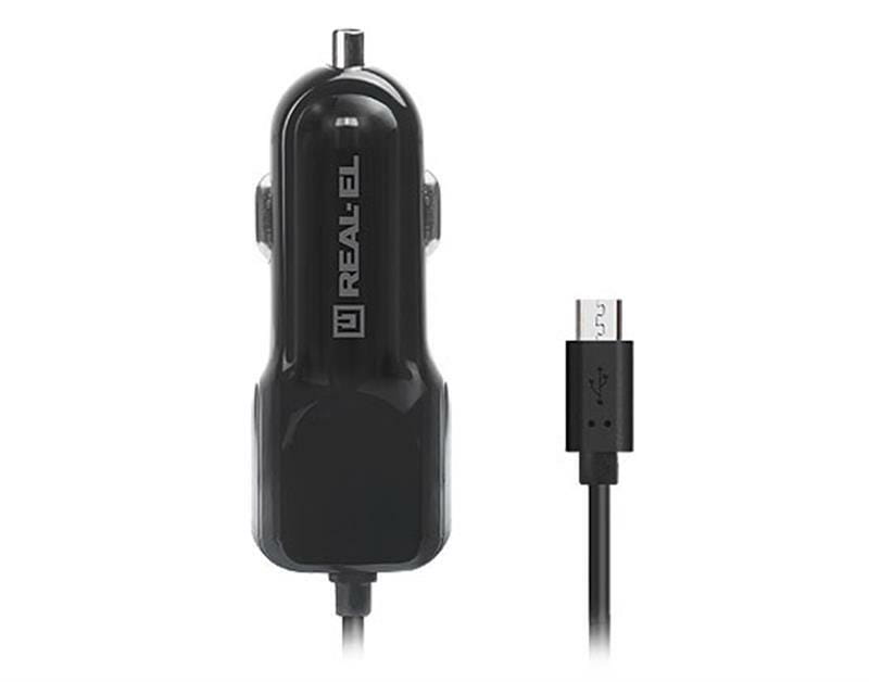 Автомобильное зарядное устройство REAL-EL CA-15 (2USB, 2.1A) Black + кабель microUSB