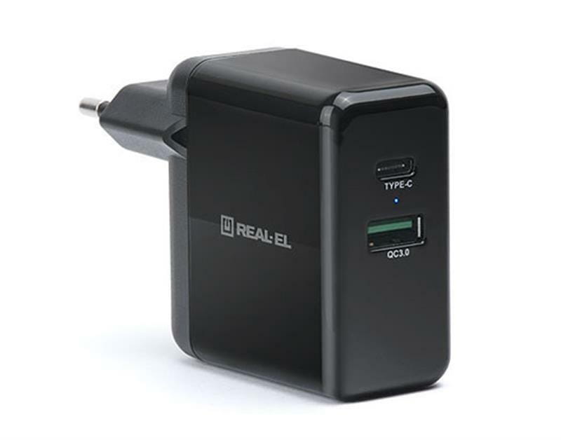 Сетевое зарядное устройство REAL-EL CH-350 QC3.0 (2USB, 3A) Black