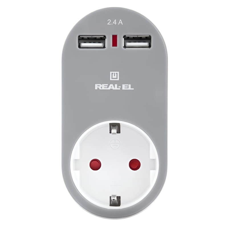 Сетевое зарядное устройство с розеткой REAL-EL CS-20, белый-серый