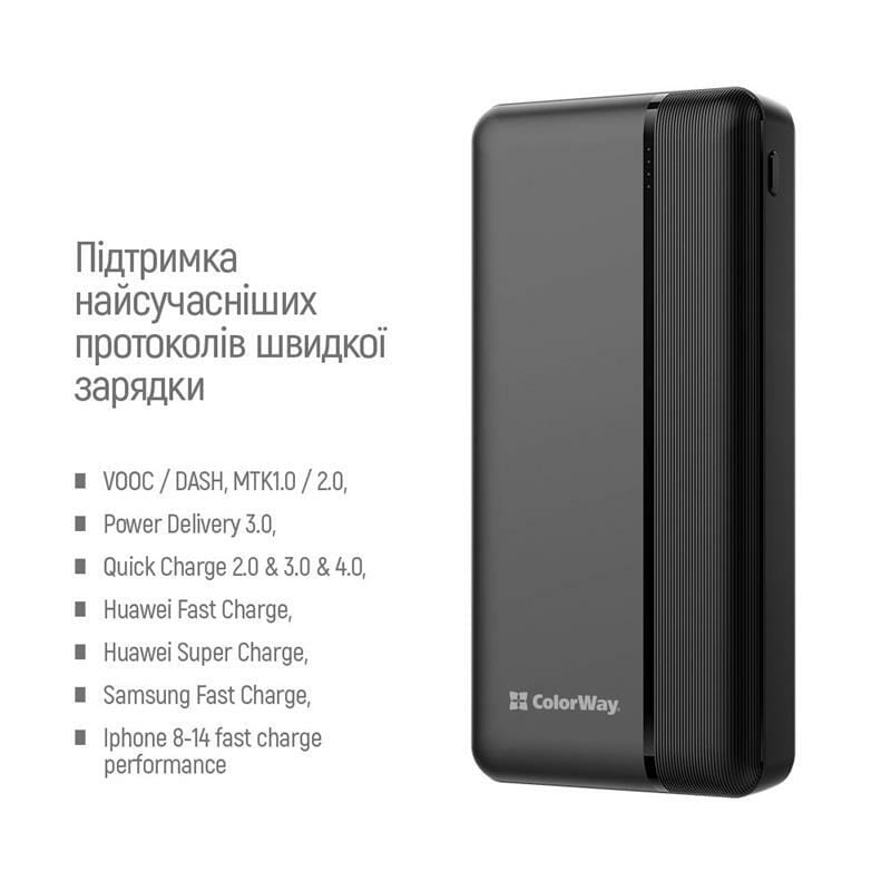 Универсальная мобильная батарея ColorWay 30000mAh Black (CW-PB300LPA3BK-PD)