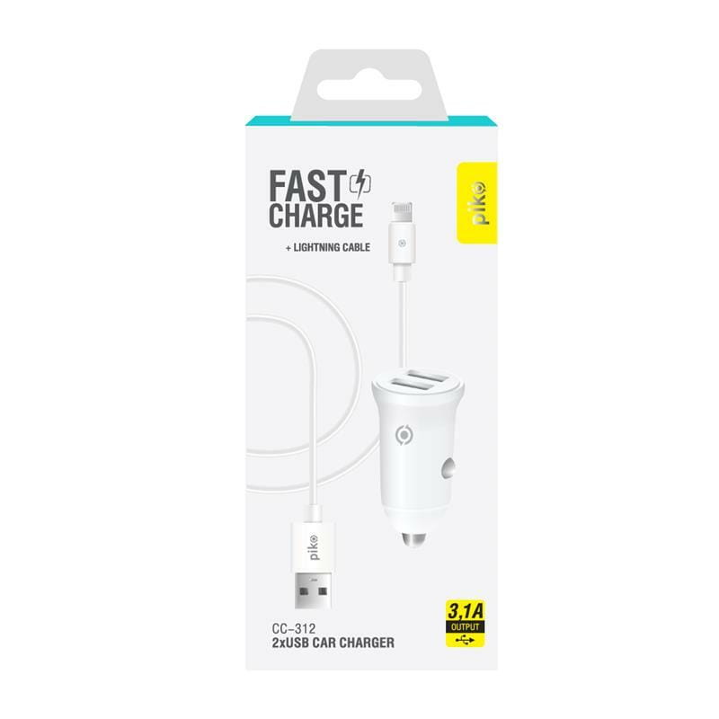 Автомобильное зарядное устройство Piko CC-312 (2USB, 3.1A) White + кабель Lightning (1283126538810)