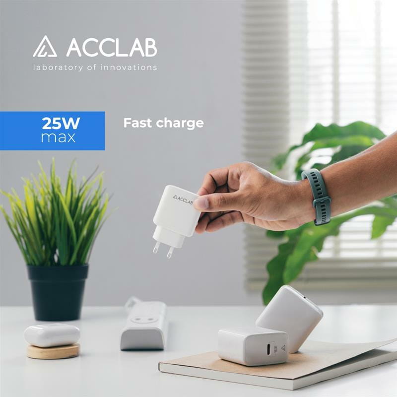 Зарядное устройство AccLab AL-TC125 1хType-C 5В/3A/25W QC/PD 3.0 White (1283126538841)