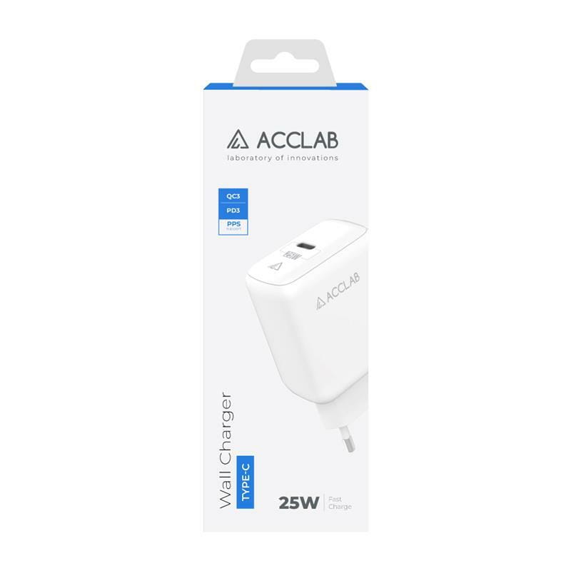 Зарядное устройство AccLab AL-TC125 1хType-C 5В/3A/25W QC/PD 3.0 White (1283126538841)