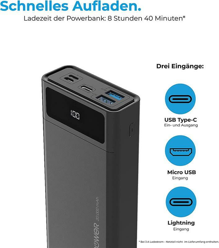 Универсальная мобильная батарея RealPower PB-20k PD Powerbank 20000mAh Black (PB-20k PD)