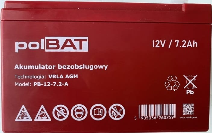 Акумуляторна батарея PolBAT 12V 7.2AH (PB-12-7,2-A) AGM