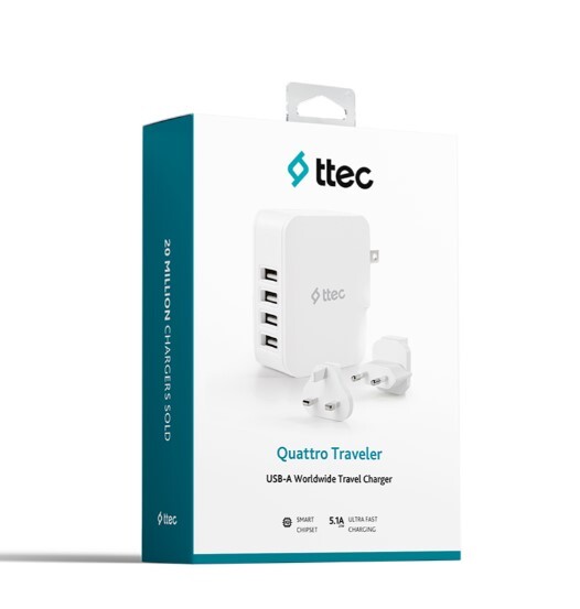 Сетевое зарядное устройство Ttec Quattro Traveler 4хUSB 5.1A/25Вт White (2SC02BUK)