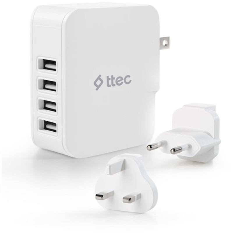 Сетевое зарядное устройство Ttec Quattro Traveler 4хUSB 5.1A/25Вт White (2SC02BUK)